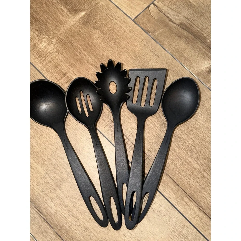 Tramontina 5 Piece Kitchen Utensil Set Black Nylon Heat Resistant Non-Stick Tool